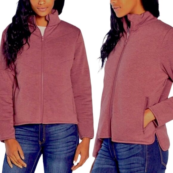 Three Dots Quilted Step Hem Knit Jacket | Heather Red | XL - Picture 1 of 12